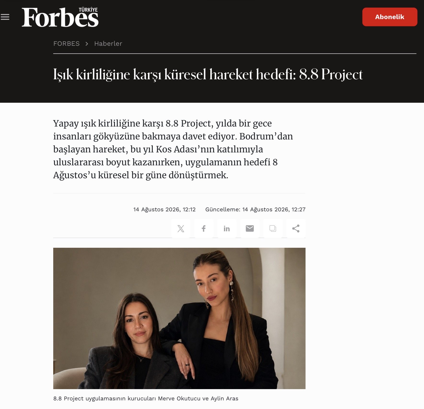 Forbes Türkiye'de yayımlanan 8.8 Project haberi